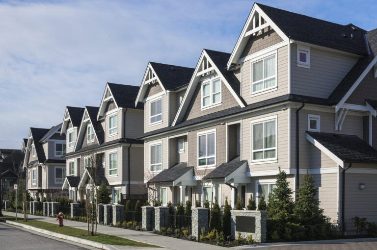 A row of a new townhouses in Richmond, British Columbia